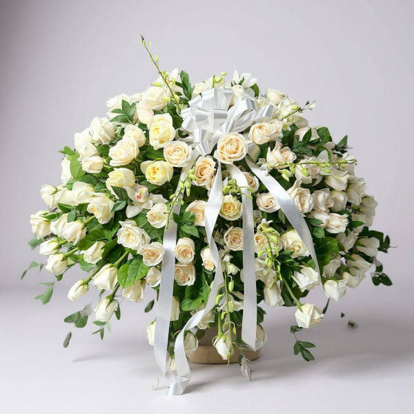 Graceful White Rose Casket Spray