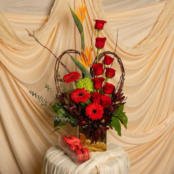Red Roses & Birds of Paradise Arrangement – "Passion Bloom"